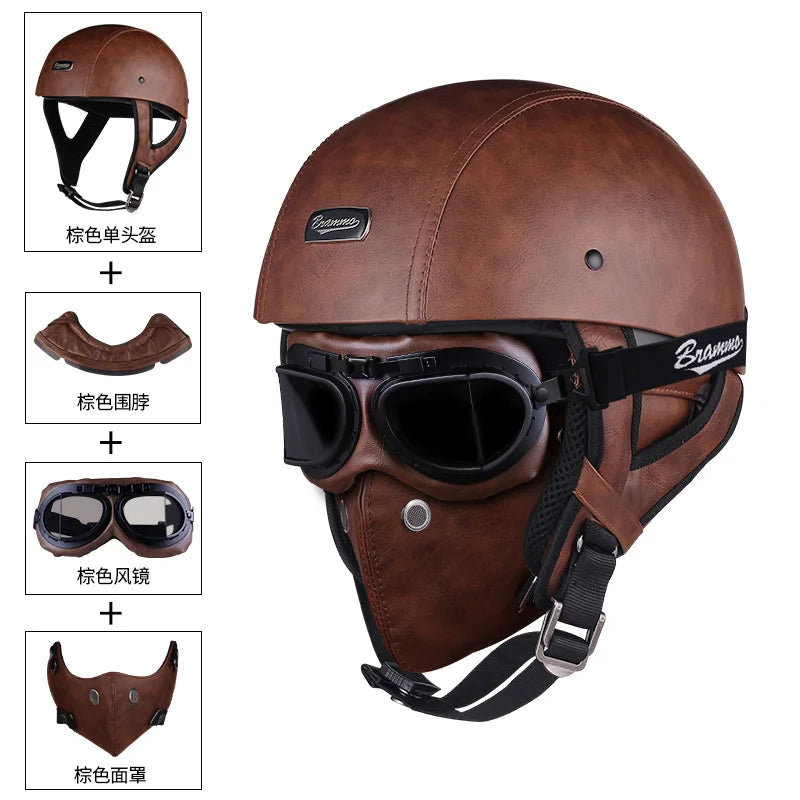 BRAMMO Skull Cap Motorcycle Helmet Vintage Half Face Helmet