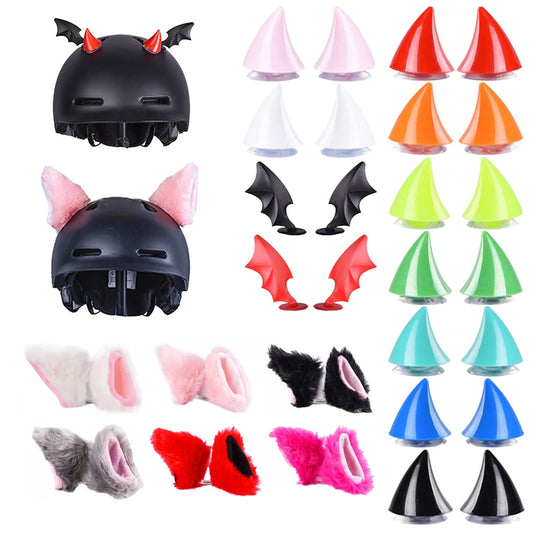 2Pcs Colorful Motorcycle Helmet Devil Horns Cat Ears Decor Universal