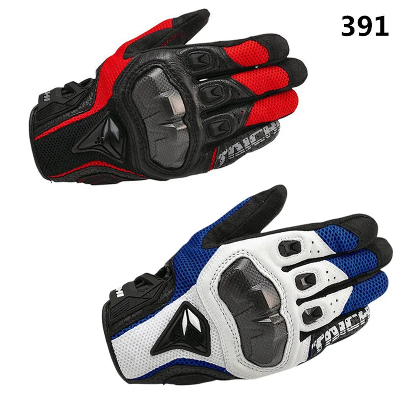 Spring Autumn Breathable Leather  Motorcycle Gloves 391 390  Men Outdoor  Motocross Motorbike Riding Glove Guantes Moto