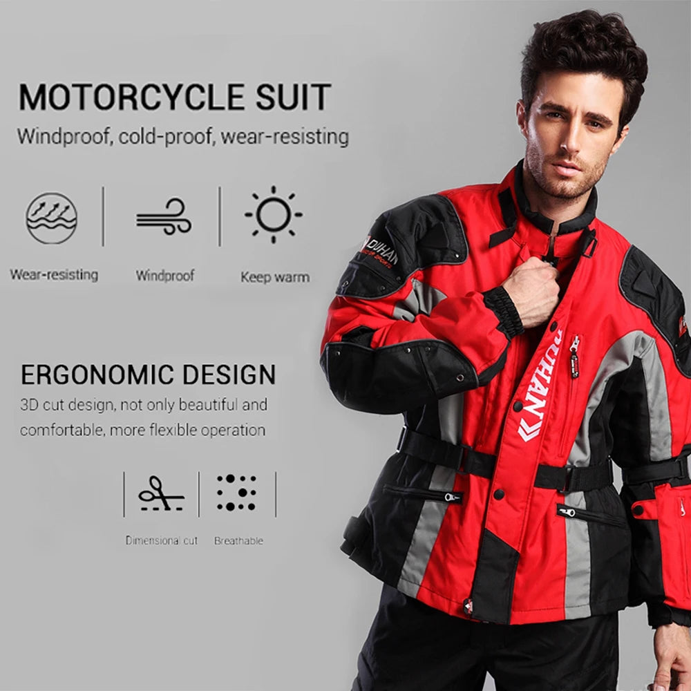 DUHAN Motorcycle Jacket & Pants Set Men's Moto Cycling Suit Waterproof