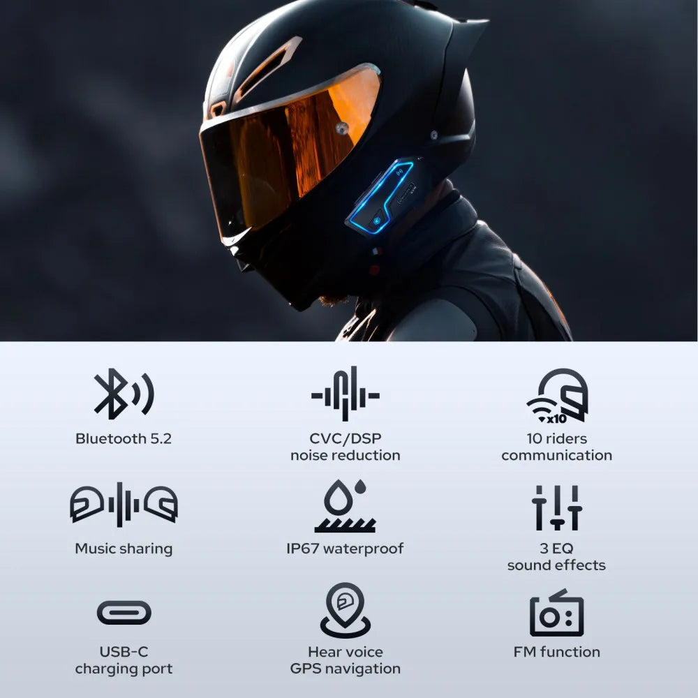 GEARELEC GX10 Bluetooth Intercom Motorcycle helmet bluetooth headset for 10 Rider intercomunicador Moto Interphone Headset