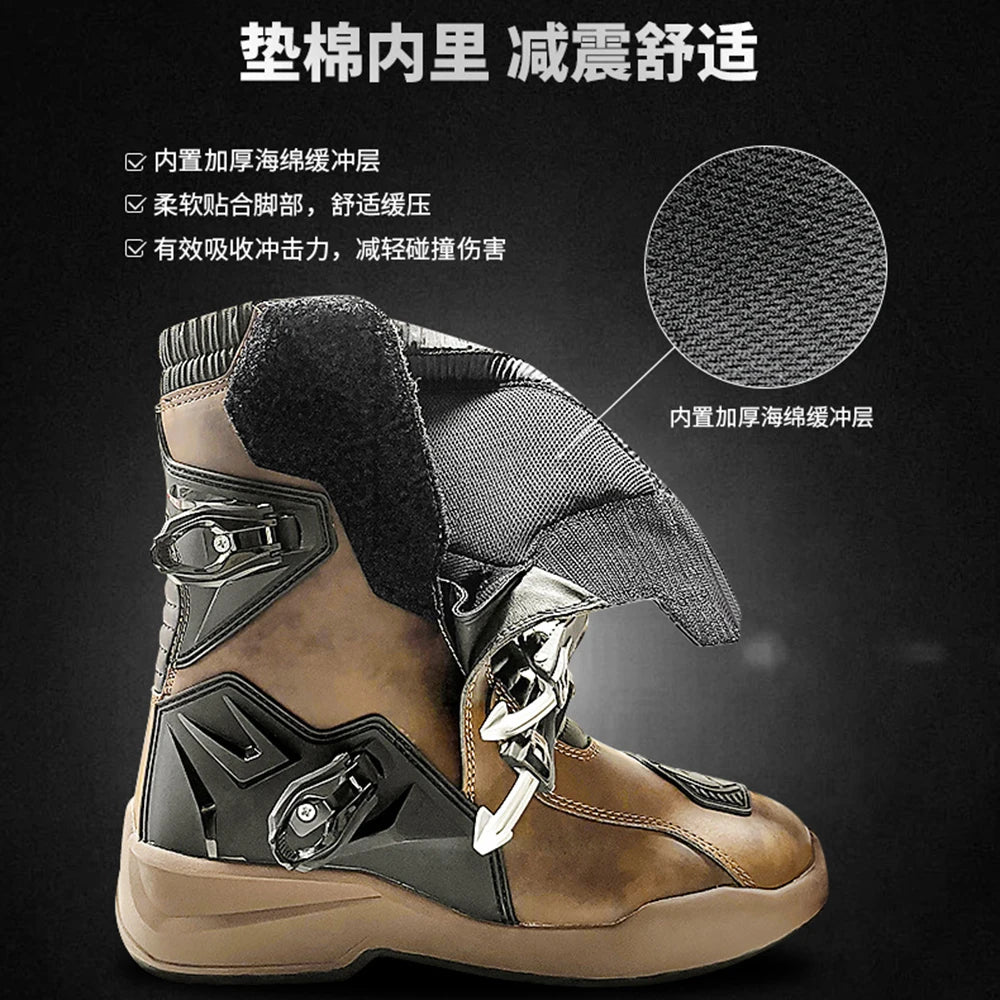 Waterproof Biker Studded Boot Anti-slip Motorcycle Boots Wear-resistant Motorcycle Protection Equipment Anti-fall Motocross Boot