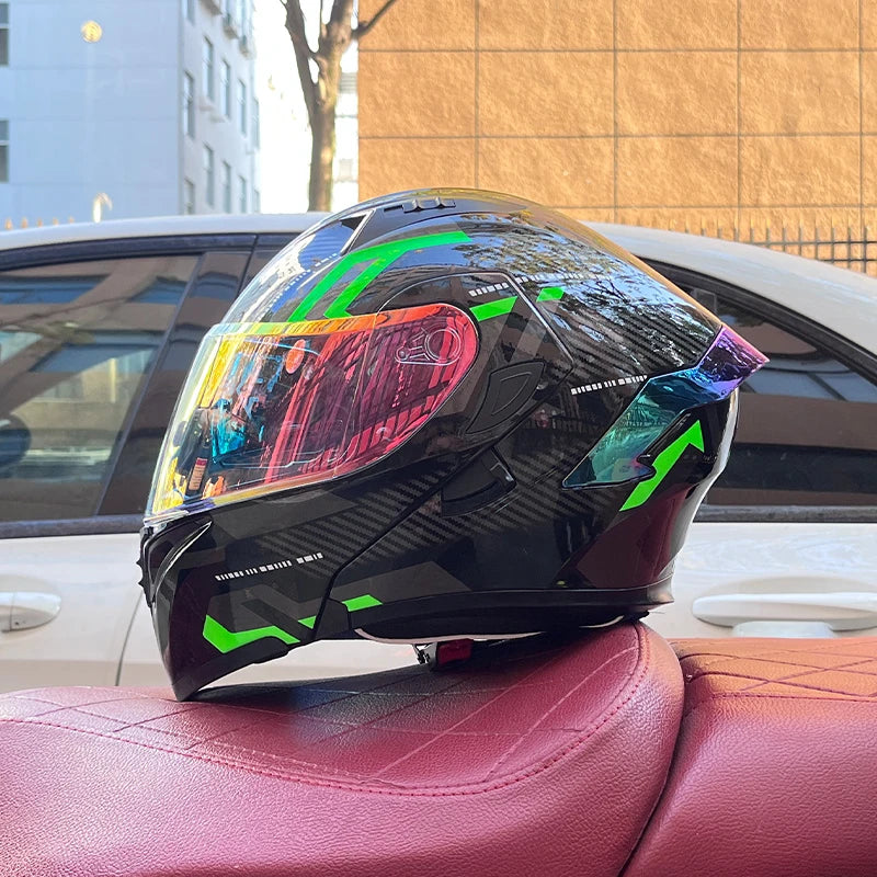 Modular Filp up Motorcycle Helmet Full Face Racing With Dual Visors - DOT Approved