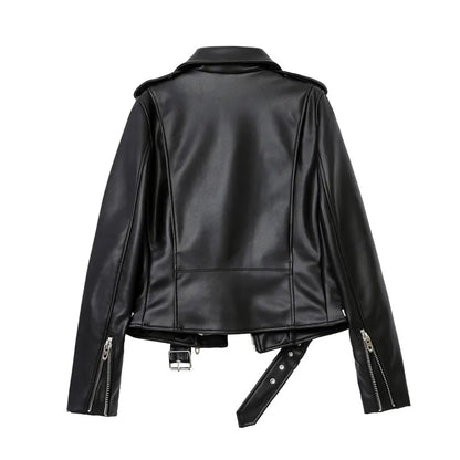 ZVRI Spring and Autumn 2023 New faux leather PU jacket with belt