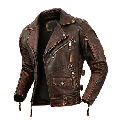 Men's Cowhide Leather Motorcycle Jacket