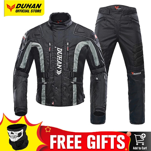 DUHAN Motorcycle Jacket & Pants Set Men's Moto Cycling Suit Waterproof